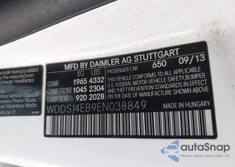 2014 Mercedes-Benz Cla из США, поврежденный, VIN WDDSJ4EB9EN038849